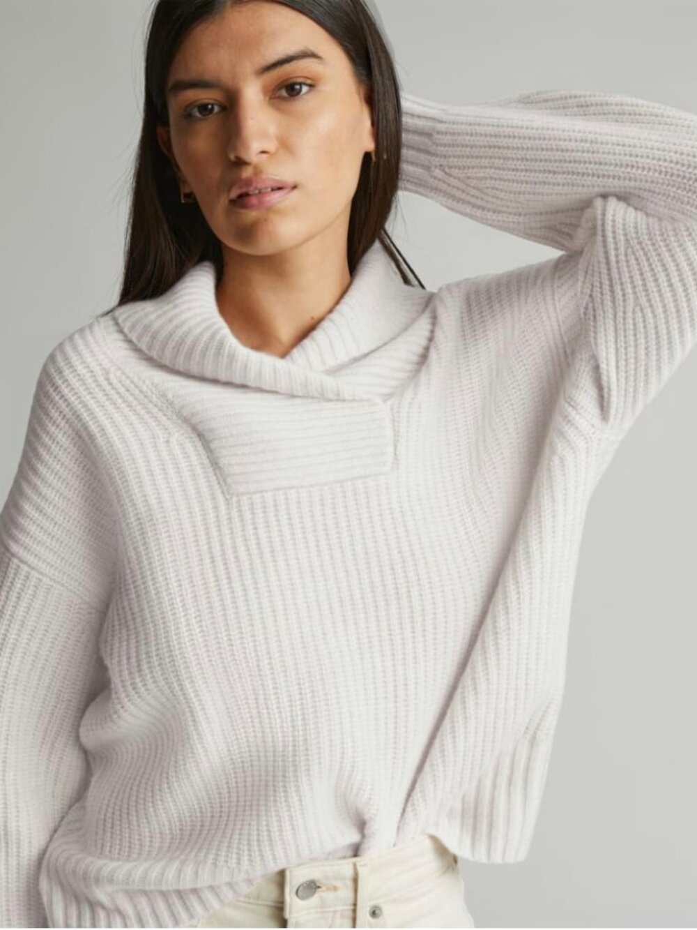 Everlane The Felted Merino Wool Shawl Collar Size Small Heathered Oat Cozy Luxe